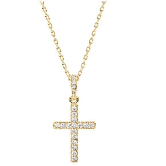 14k Gold plated Cz cross necklace chain - Picture 2 of 5